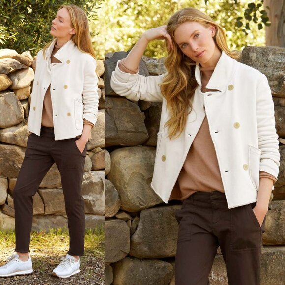 Frank & Eileen Jackets & Blazers - Frank‎ & Eileen Mini Belfast Vintage White Cropped Sweatshirt Peacoat Size M